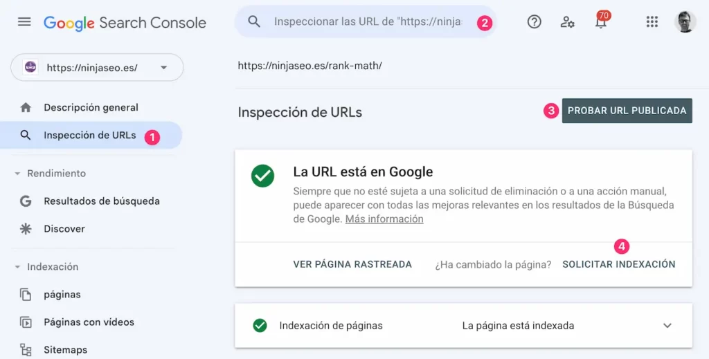 Inspección de URLs en paso a paso en Google Search Console