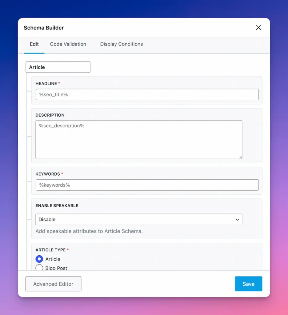 Editor de Schema en Rank Math – Seo WordPress