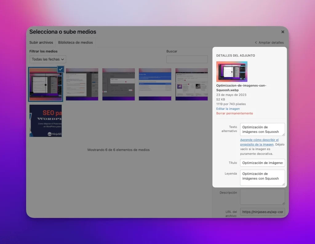 Título y texto alternativo de imágenes en WordPress