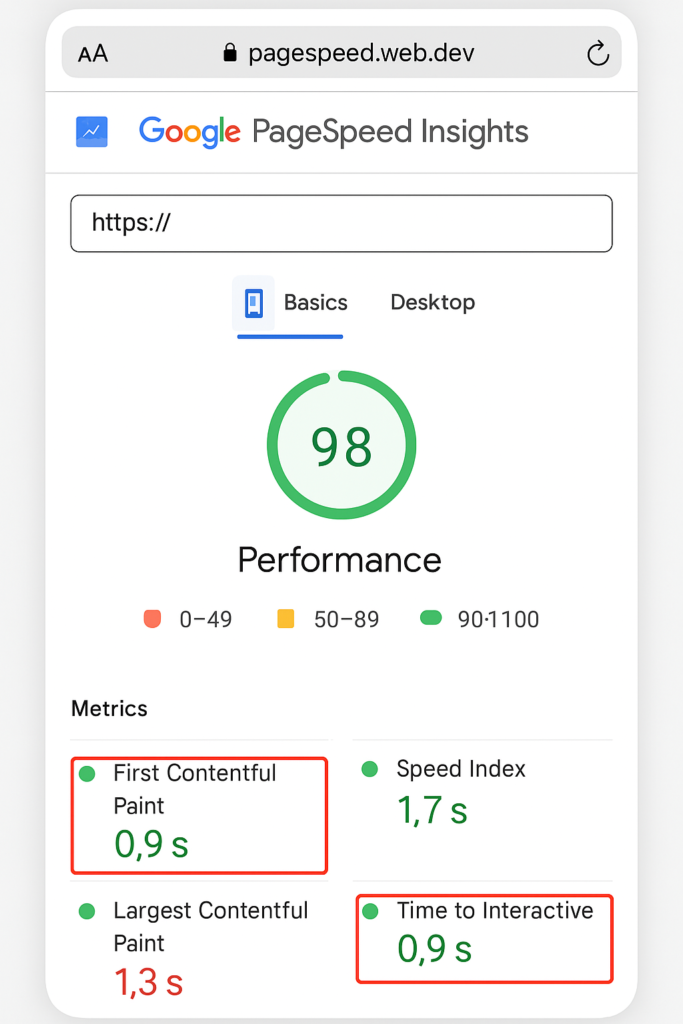 Google PageSpeed Insights FCP TTI