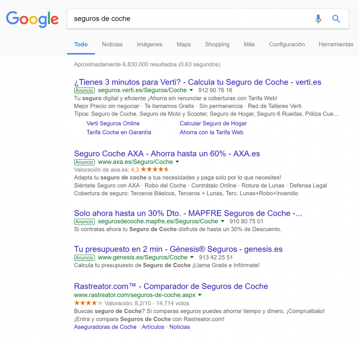 Anuncios en Resultados de Google a 1366x768 pixels
