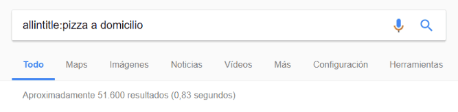 Búsqueda de pizza a domicilio en Google con allintitle