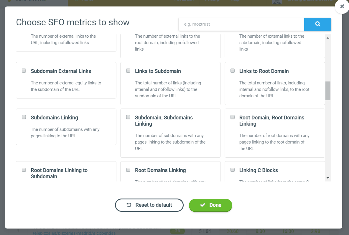 Catálogo de métricas para el análisis de competencia con SERPChecker