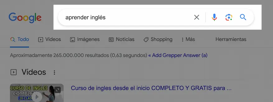 Cuadro de búsqueda en los resultados de Google