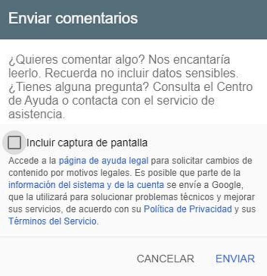 introduccion a search console enviar comentarios