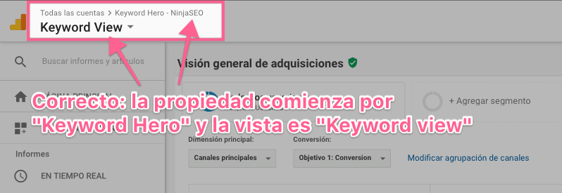 Keyword Hero crea una nueva propiedad en Analytics