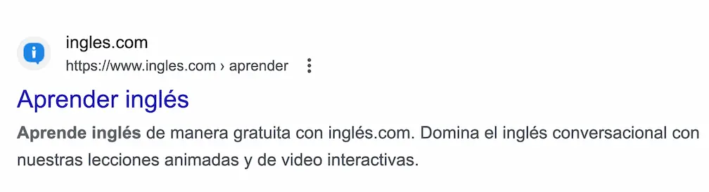 Resultado de texto en Google para una búsqueda