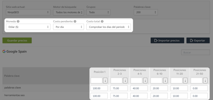 se ranking facturación basada en resultados configurar precios se ranking ninjaseo
