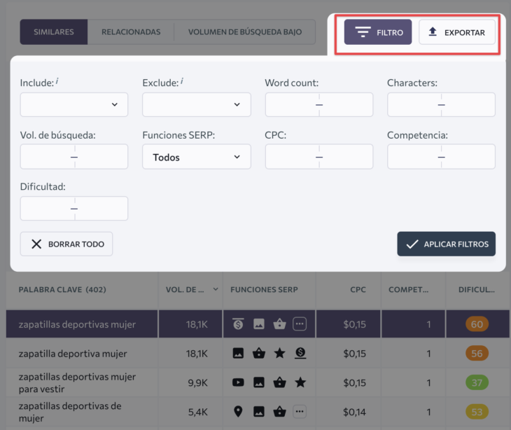 se ranking filtrar y exportar ninjaseo