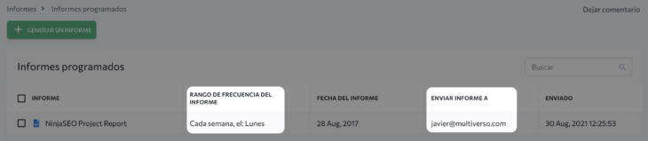 se ranking informes programados ninjaseo opt