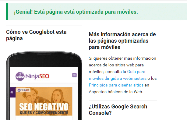 Prueba de optimización para móviles de Google