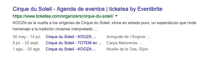 resultado enriquecido calendario de eventos