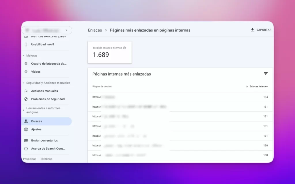 Enlaces internos en Search Console
