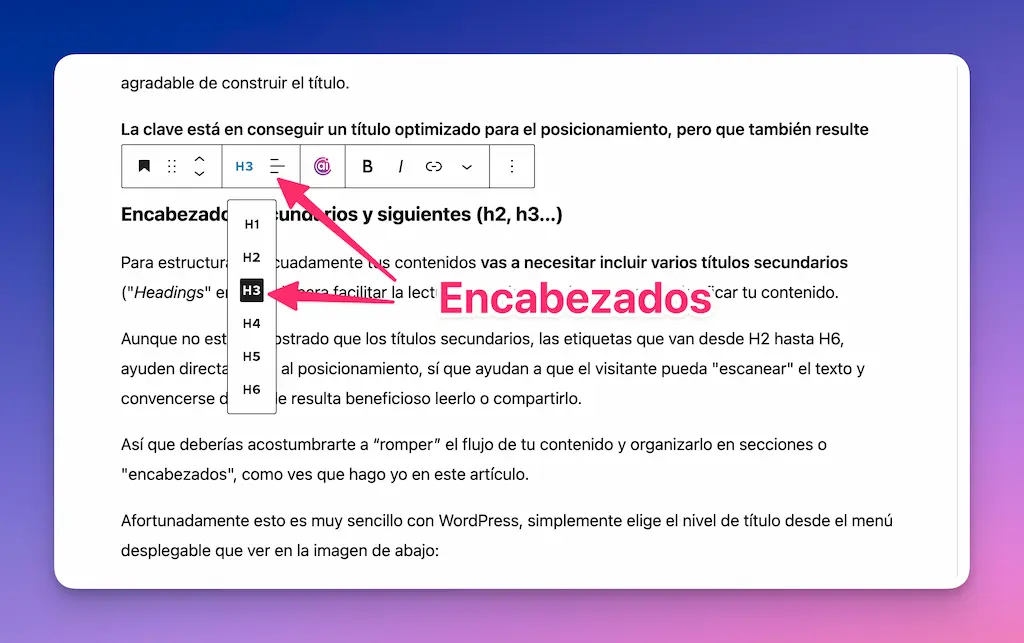 Titulos secunarios o encabezados en WordPress