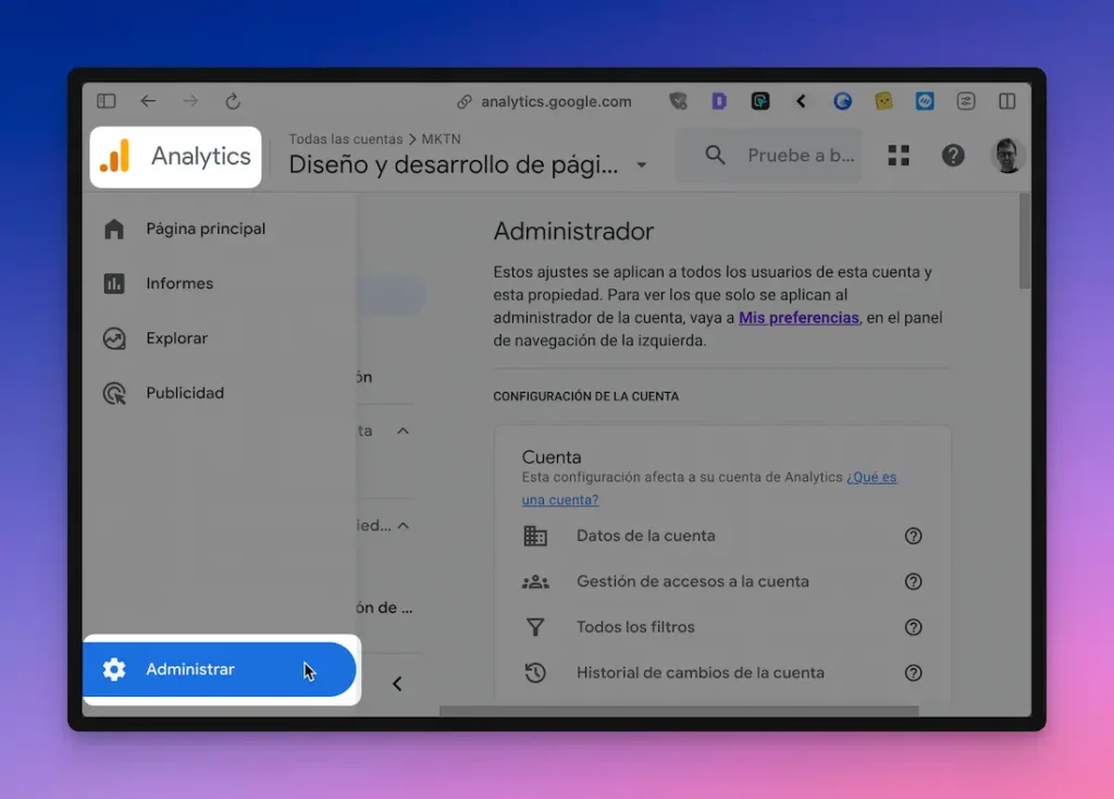 Crear cuenta en GA4 paso 1