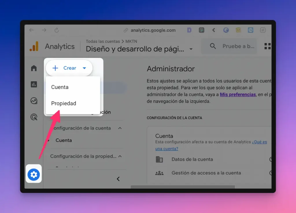 Crear cuenta en GA4 paso 2
