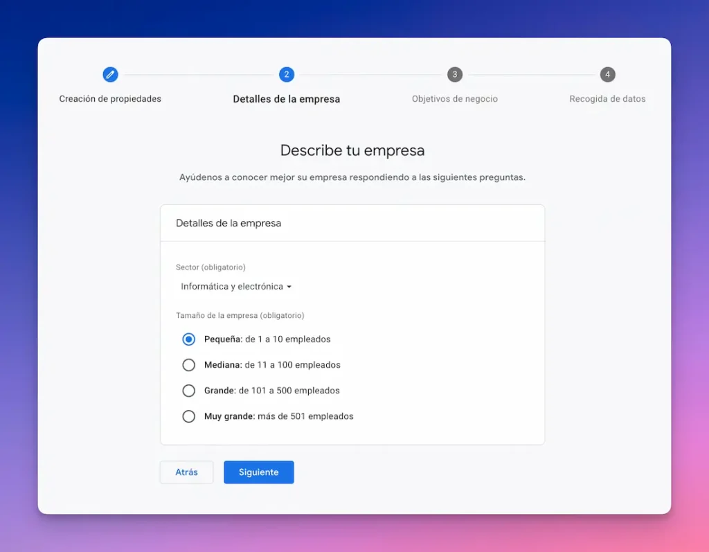 Crear cuenta en GA4 paso 4