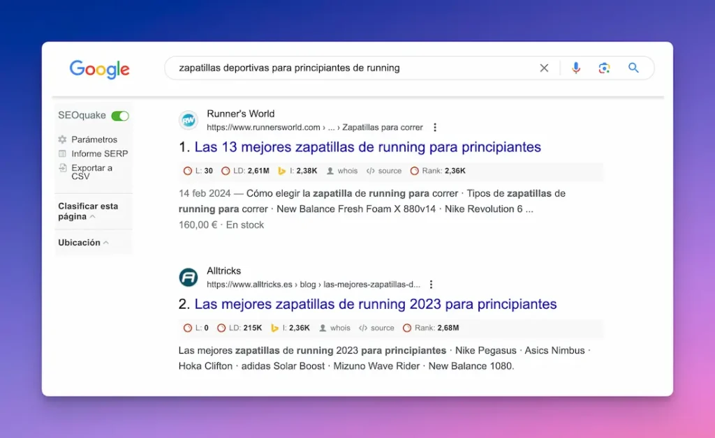 SERP Overlay de SEOQuake