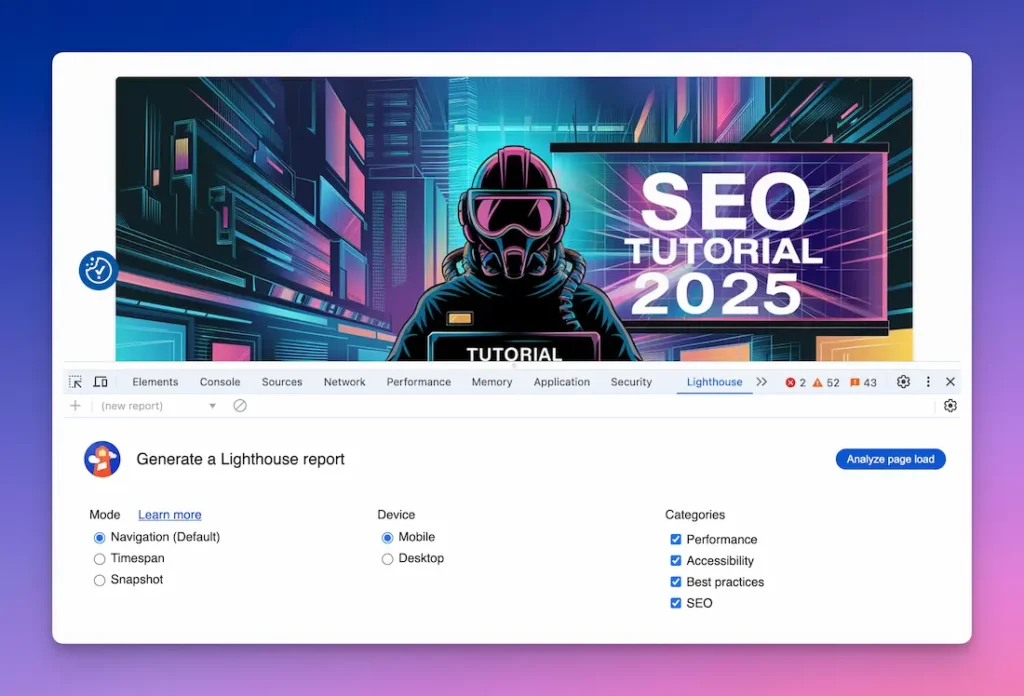 LIghthouse en Google Chrome Console
