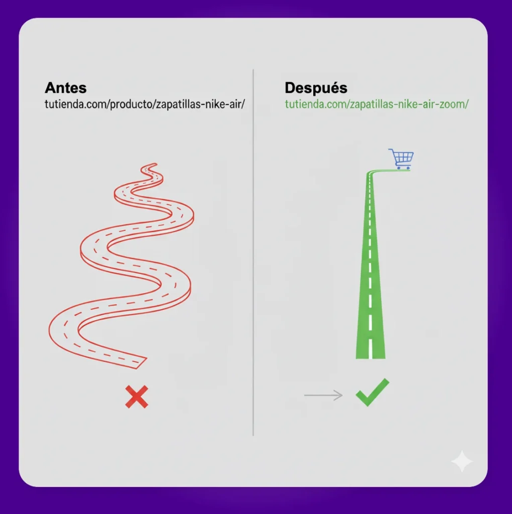 Comparativa URLs optimizadas WooCommerce antes y después